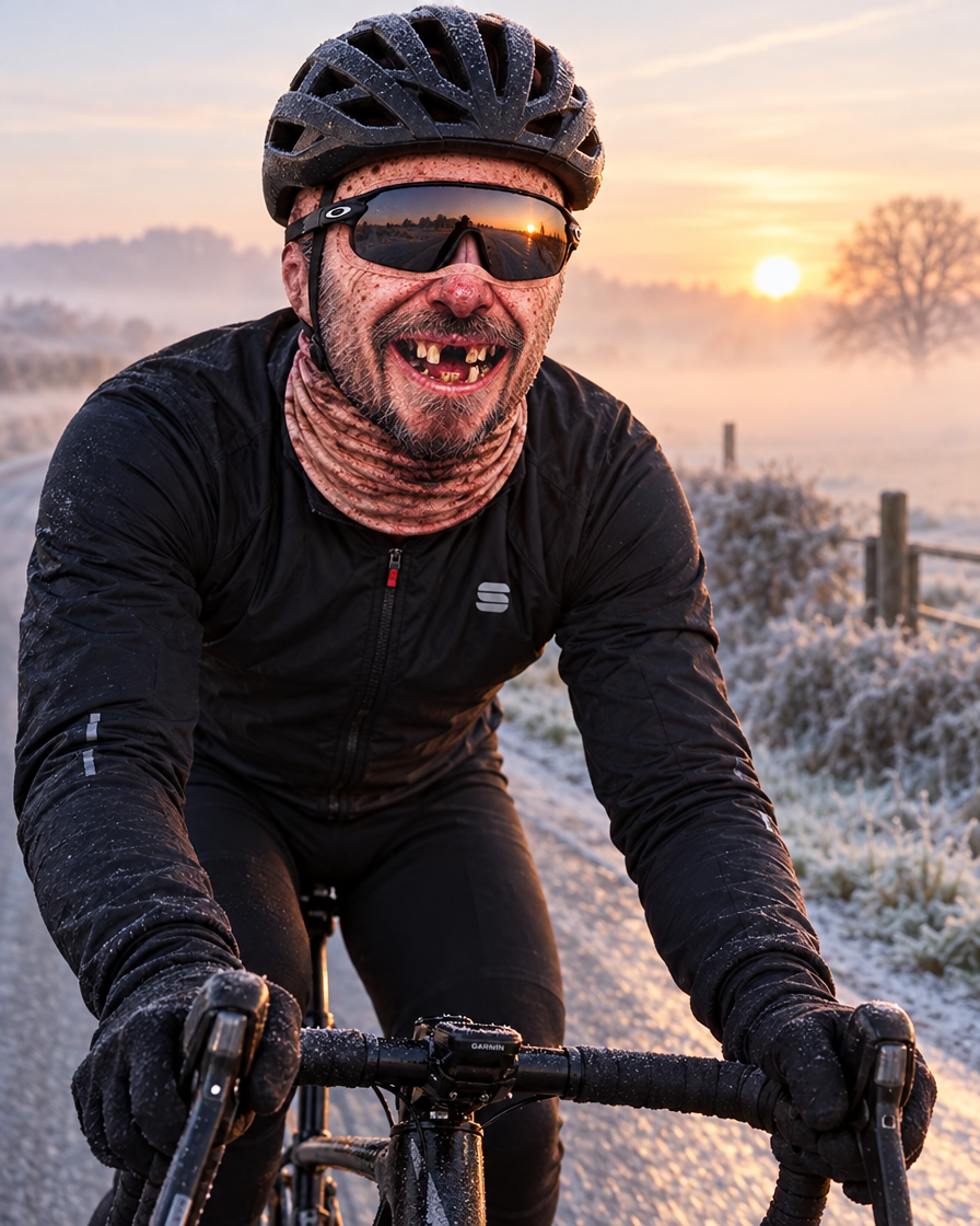 Radfahrer im Winter mit PISTENOPA