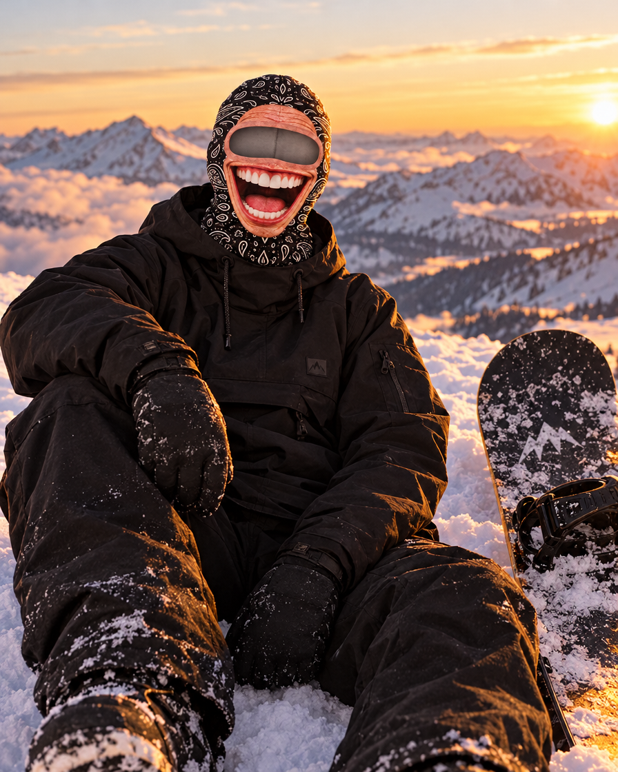 Snowboarder mit Bandana-Opa